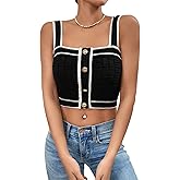 GORGLITTER Women's Old Money Clothes Knit Sweater Vest Button Front Crop Tank Tops Dressy Square Neck Business Casual
