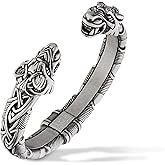 Viking Bracelet - Adjustable Pewter Norse Arm Ring - Scandinavian Nordic Mythology Strong Handmade Pagan Jewelry - Bracelet with Fenrir Wolf Head Bangle Ring Cuff Gift for Men Women