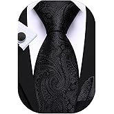 Barry.Wang Paisley Tie Fashion Set Hanky Cufflinks Neckties for Men Woven Silk