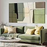 Framed Green Abstract Wall Art and White Modern Wall Decor, Modern Canvas Prints for Living Room, Bedroom, or Office, 24" x 4