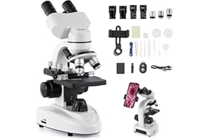VEVOR Compound Binocular Microscope, 40-2000X Magnification, Professional Compound Microscope for Adult with Phone Adapter, L