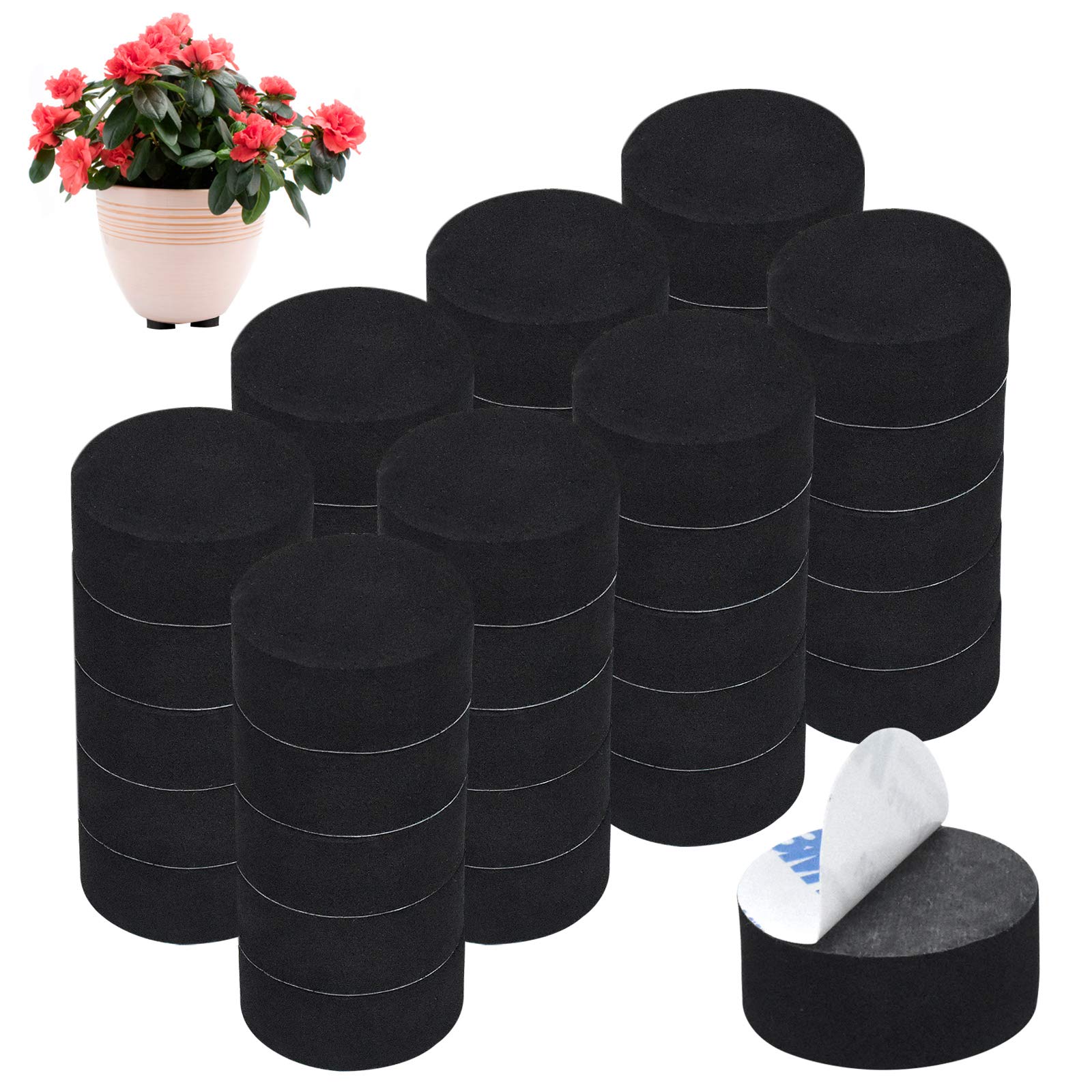 Skyzone 40 PCS Invisible Plant Flower Pot Feet with Feet with Self Adhesive,Black Non-slip Plant Pot Risers For Indoor and Outdoor Plant Pots,Furniture Feet to Prevent Scratches on The Floor