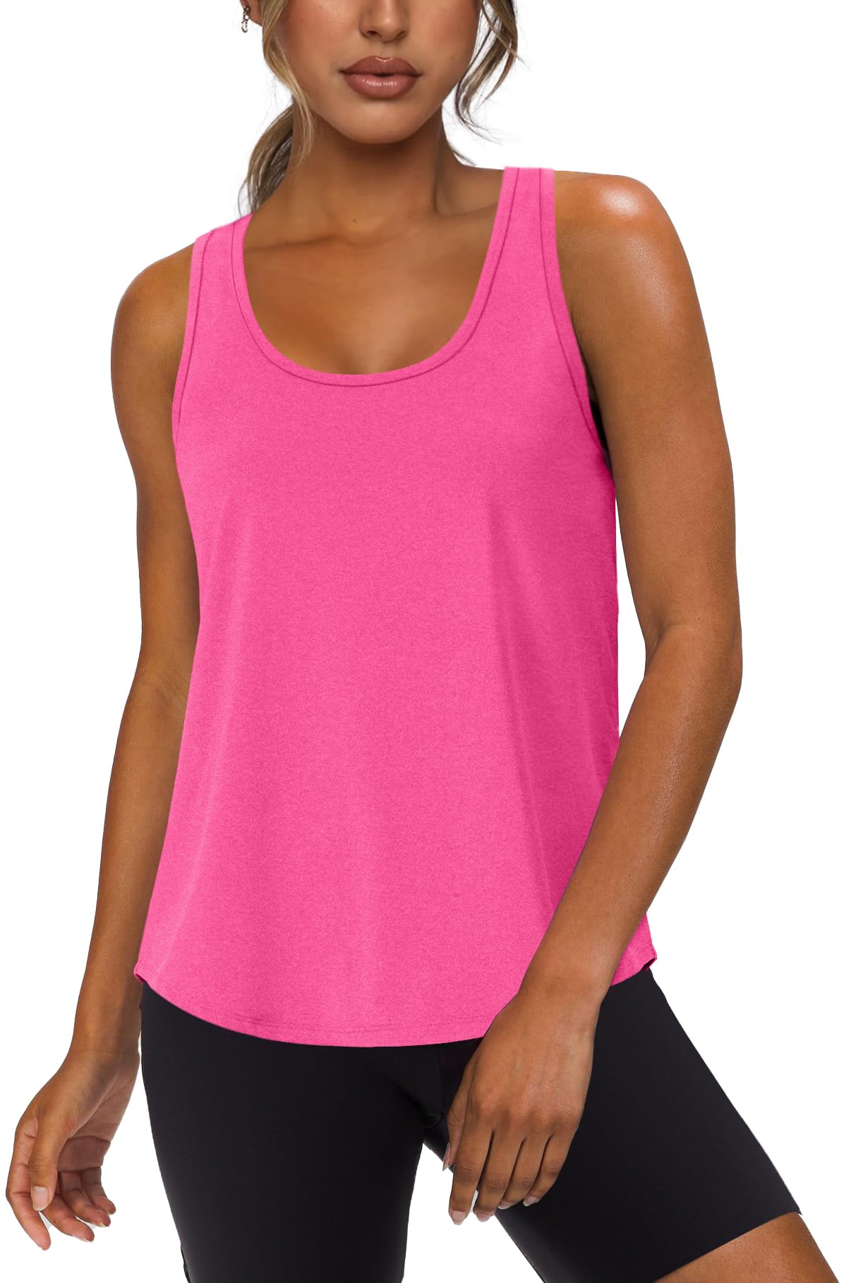 Photo 1 of WIHOLL Summer Tops for Women 2025 Racerback Sleeveless Athletic Yoga Shirts Quick Dry Activewear Tank Top Pink XL