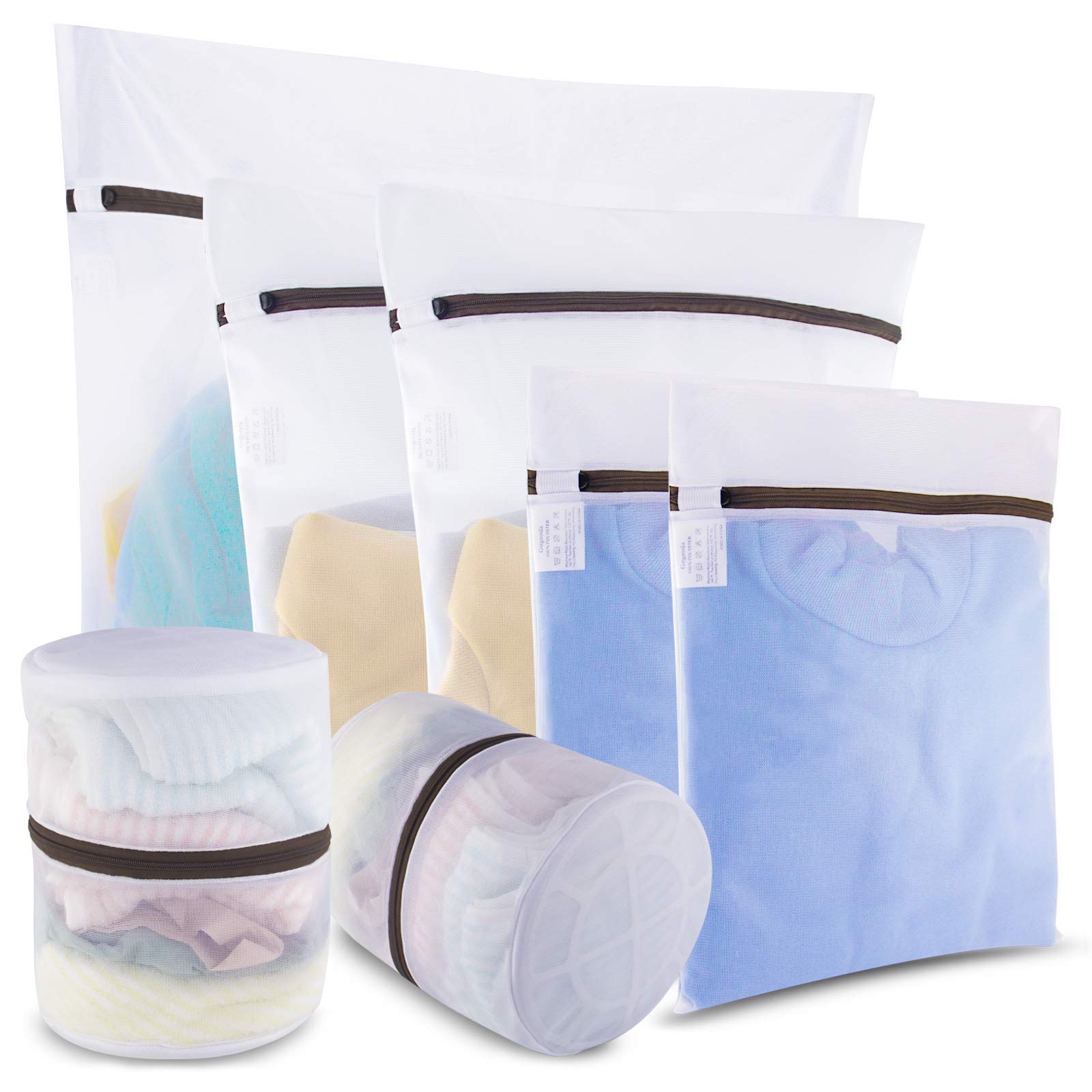 GOGOODA Mesh Laundry Bags for Delicates Durable Protective Wash Bags Travel Storage Bags for Intimates Lingerie, 7PCS （1XXL,2L,2M,2 Bra Bags）