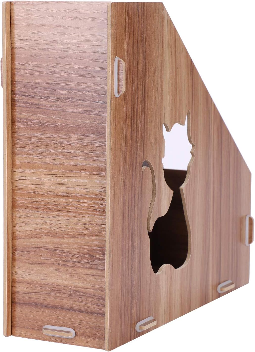 Wooden Vertical Desktop Magazine File Holder with Hollowed-Carved Cute Cat Desktop File Storage Organizer File Rack Standing Bookshelf Bin for Office Home School Classification and Organization - Image 4