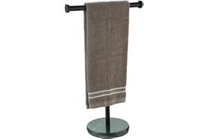 Hand Towel Rack Stand, Bathroom Countertop Towel Holder,Marble Base, Green Base,SUS304 Stainless Steel Matte Black Rod, G370C