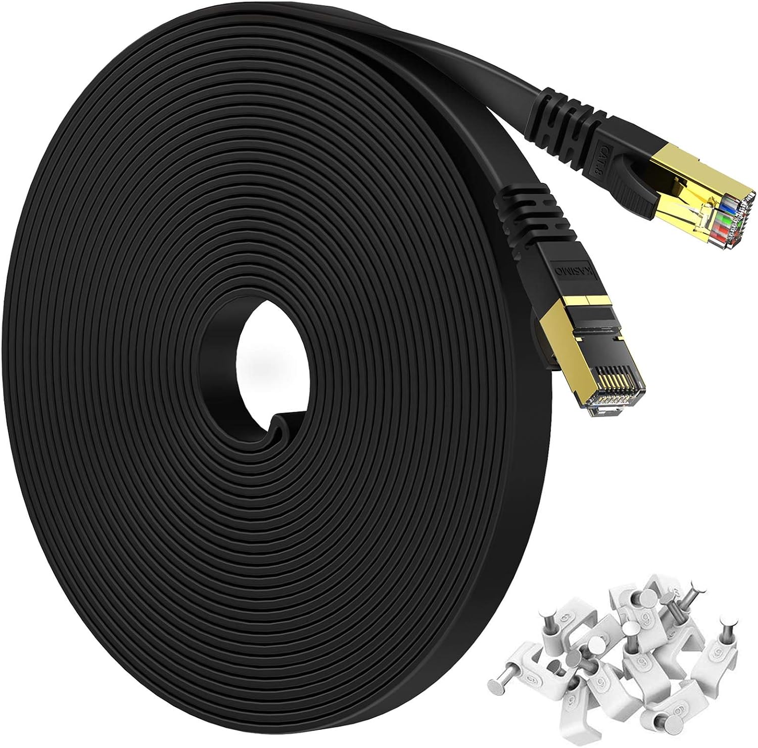 KASIMO Cat 8 Flat Ethernet Cable 20M, 40Gbps 2000MHz High Speed Network Patch Cord With RJ45 Connector for Router Modem