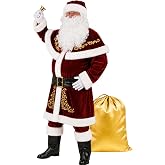Halfjuly Men&rsquo;s Santa Costume Set Christmas 12pcs Deluxe Velvet Adult Santa Claus Suit