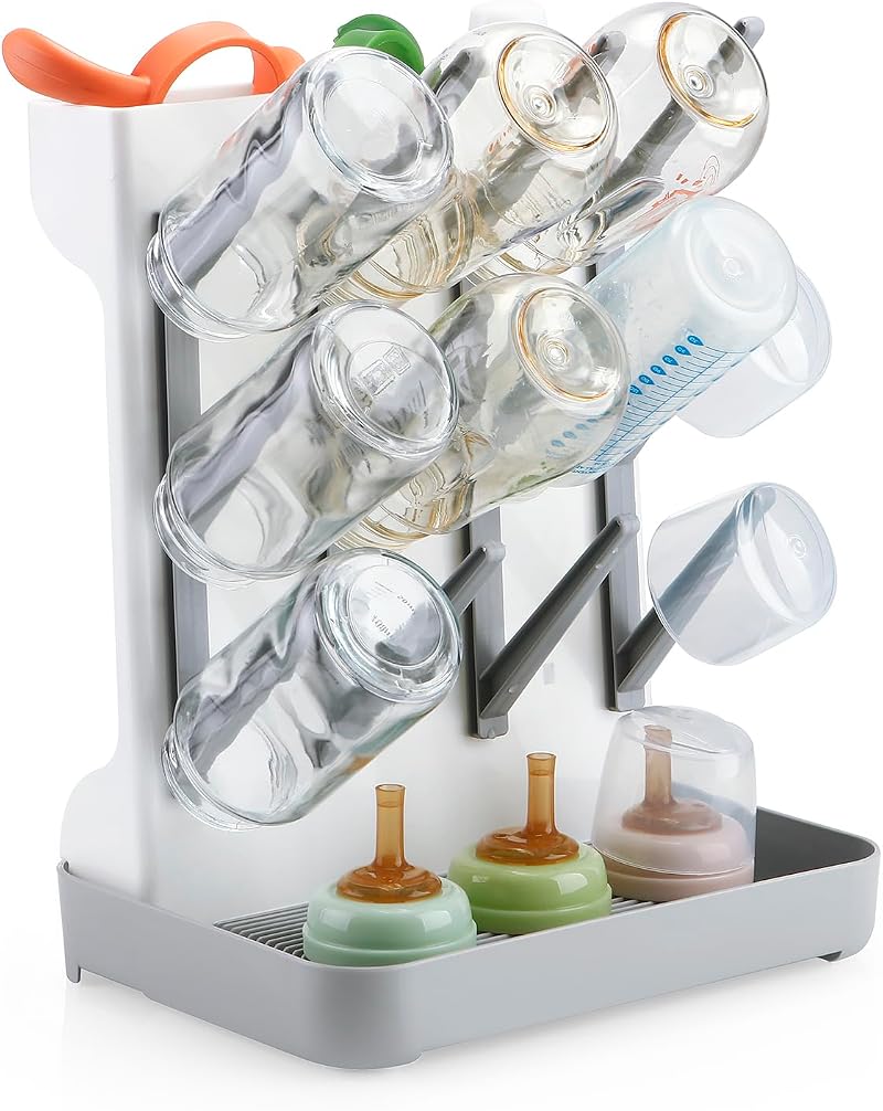 PandaEar Baby Bottle Drying Rack Vertical Space-Saving Grey