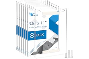 EHWINE 8 Pack 8.5x11 Wall Mount Acrylic Sign Holder, Acrylic Wall Sign Photo Menu Flyer Display Holder, Plastic Clear Picture Adhesive Frames for Business Store (Provide Mounting Screws)
