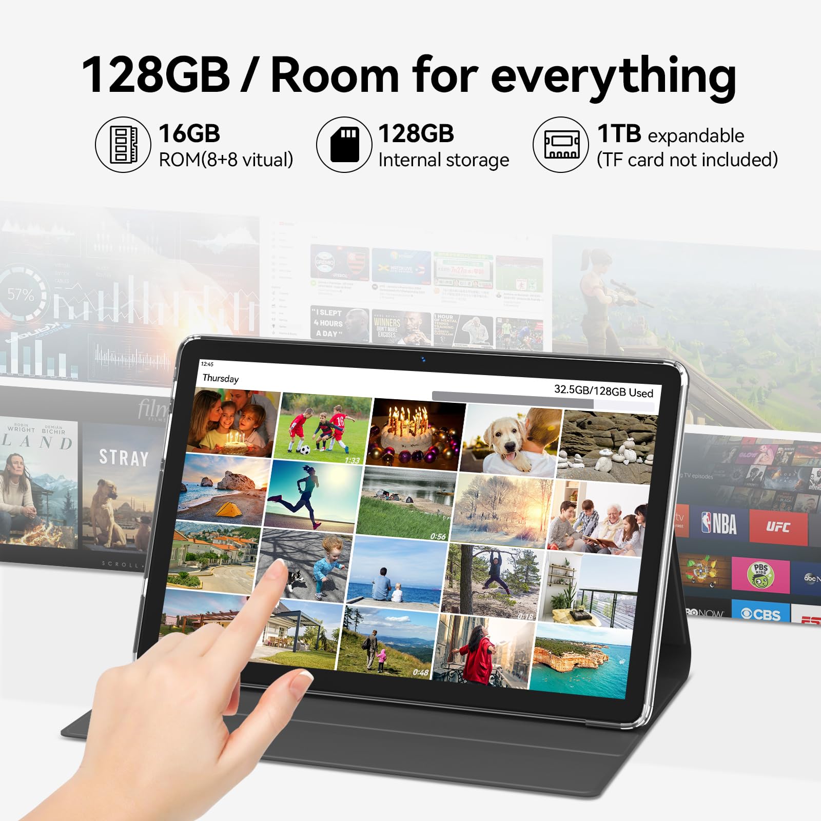 Tablet, 10 Inch Android Tablet with 128GB ROM, 16GB RAM(Up to 2 TB), Octa-Core Processor, 5G WiFi Tableta, with Keyboard Mouse Case, 13MP+8MP Camera, IPS Touchscreen 8H Battery, Black