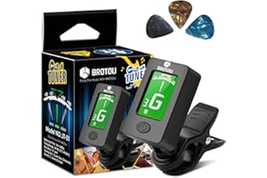 BROTOU Guitar Tuner Clip On with Guitar Capo for Guitar, Bass, Violin, Ukulele, Digital Electronic Tuner Acoustic Guitar Accessories with LCD Display