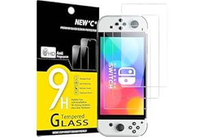 NEW'C 3 Pack Designed for Nintendo Switch (Model OLED) Screen Protector Tempered Glass, Case Friendly Scratch Resistant,Bubbl