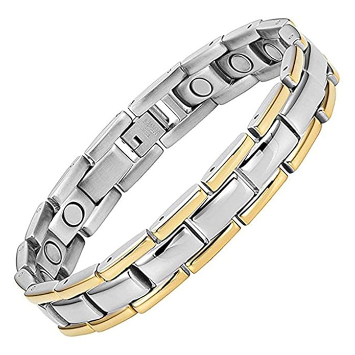 Jeracol Magnetarmband Damen Gesundheit Titan Magnetfeldtherapie Armbänder für Arthritis Schmerzlinderung, Gold Silber
