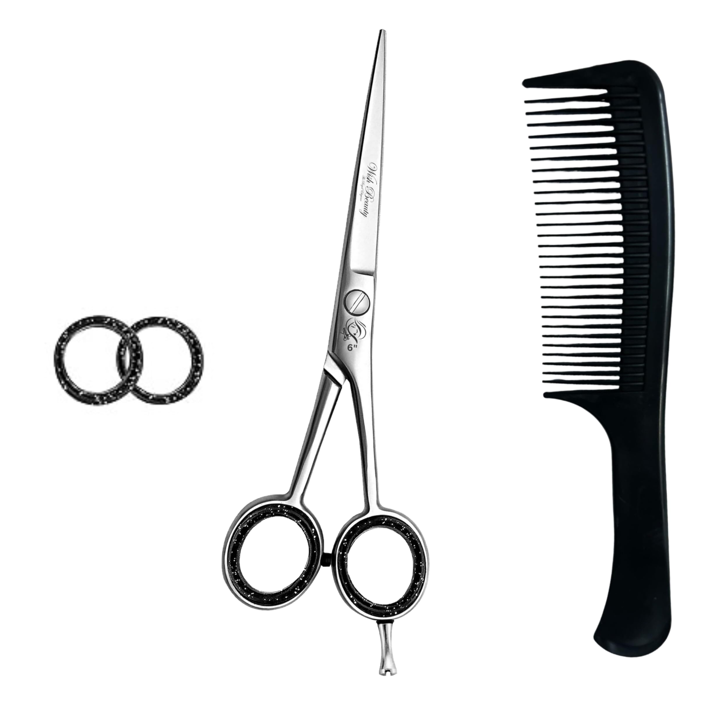 Glamified Glam Silver 6" Hairdressing Scissor for Professional Hairdressers Barbers Stainless Steel Hair Cutting Shears - for Salon Barbers, Men, Women, Children+Free Hair Comb