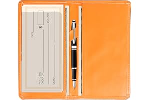 Sanlykate Checkbook Cover for Duplicate Checks and Register with Pen Slot, RFID Blocking PU Leather Standard Register Check Book Case Card Holder for Top & Side Tear Checks, Free Divider