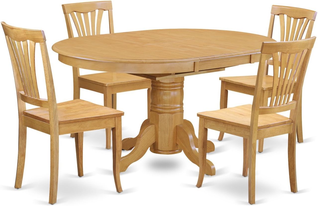 Amazon Com East West Furniture Wooden Dining Table Set 4 Great Wooden Chairs A Lovely Round Dining Table Oak Color Wooden Seat Cherry And Oak Butterfly Leaf Dining Room Table