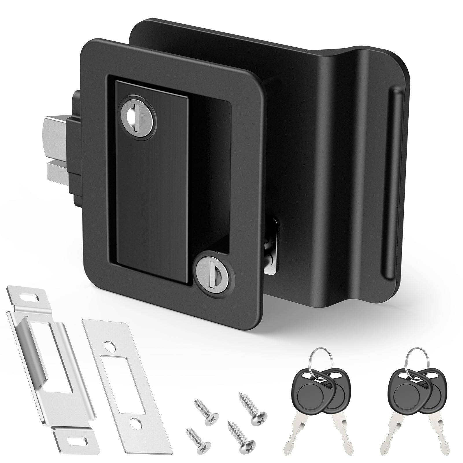Photo 1 of Kohree RV Door Lock Replacement Zinc Alloy Camper Door Lock, RV Door Locks with Paddle Deadbolt Plastic for Trailer Cargo Camper Horse, 4 Keys Black