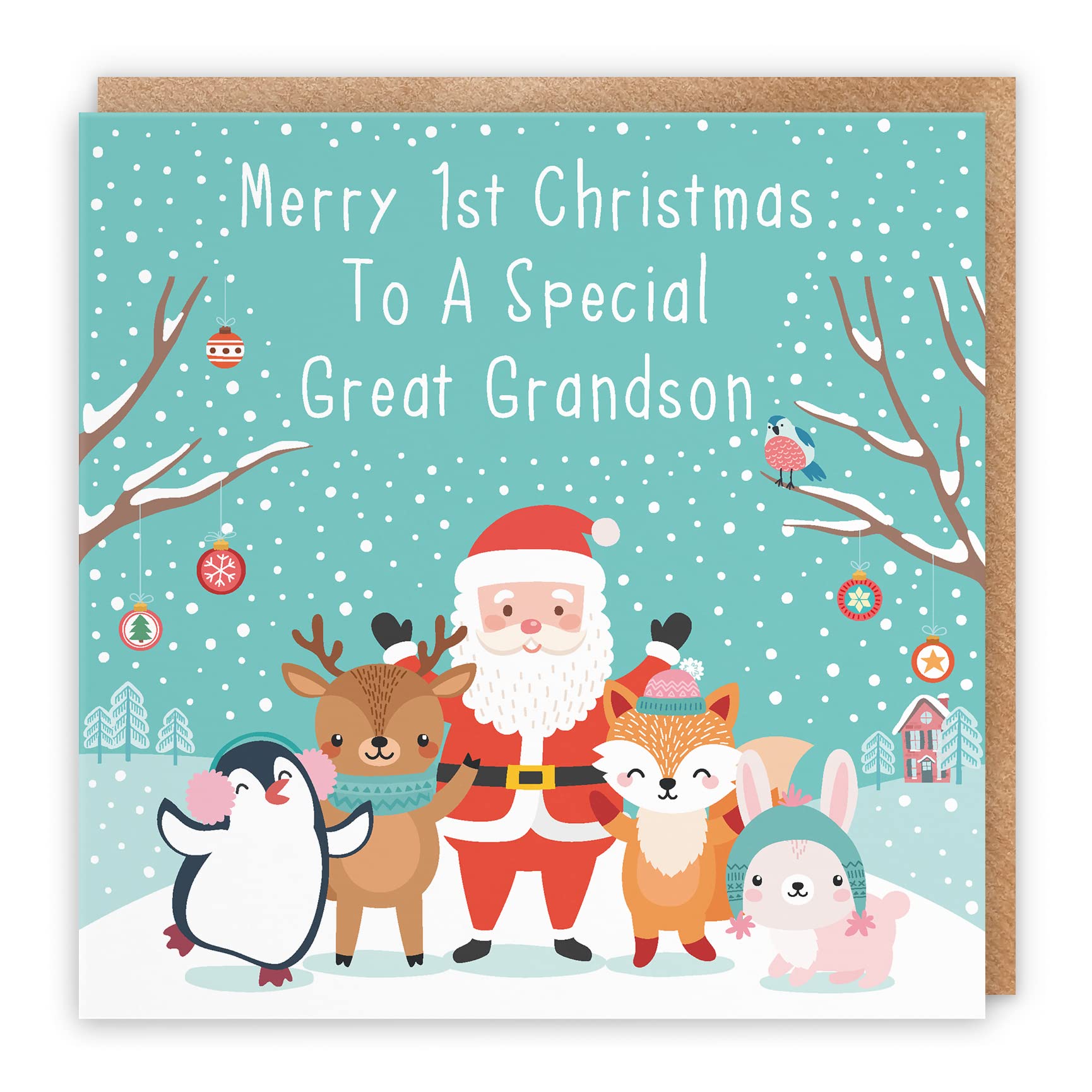 Hunts England - Great Grandsons 1st Christmas Xmas Card - Merry 1st Christmas To A Special Great Grandson - Santa & Friends Collection - Fun Card — image 1