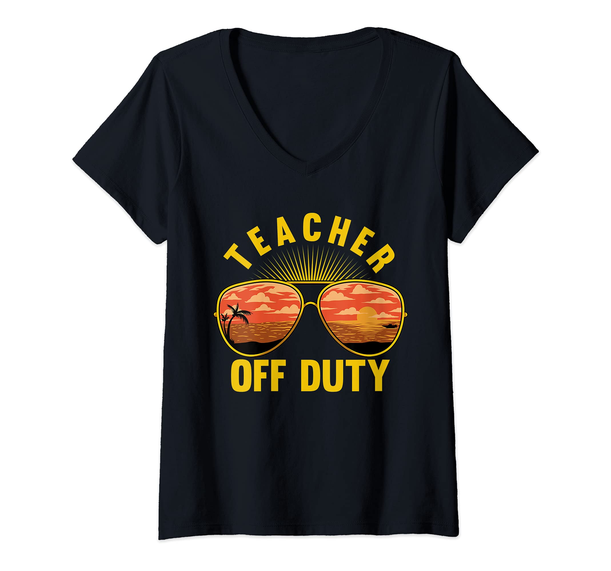 Womens Teacher Off Duty Happy Last Day Of School Summer Schools Out V-Neck T-Shirt
