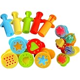 MAGIKON Dough Tools Set, 5Pcs Clay Extruders for Kids Art Craft | Plastic, 3.2in handles, 5 extruders, flower star noodle shapes, fine motor skills, classroom home group play