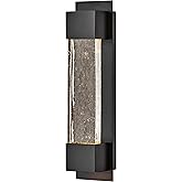 Hinkley Rune Outdoor Medium Wall Mount Lantern, Clear Textured Glass, Integrated LED, Aluminum, Black Finish