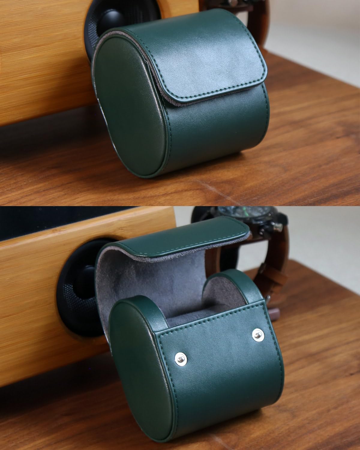 Besforu Watch Roll Travel Case for Men and Women with Suede Lining Watch Display Box Single Watch Storage and Organizer (Green)