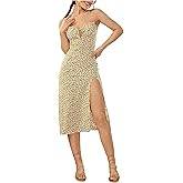 SHENHE Women's Ditsy Floral Spaghetti Strap Dress Split Thigh Boho Cami Midi Sundress
