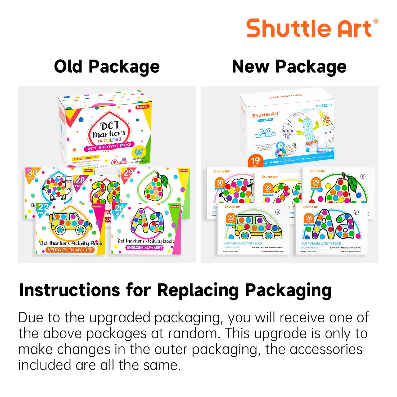 Shuttle Art Dot Markers, 14 Colors Bingo Daubers with 135 Patterns, 5 Activity Books, Educational Set With Art Activities,Non-Toxic Washable Coloring Markers