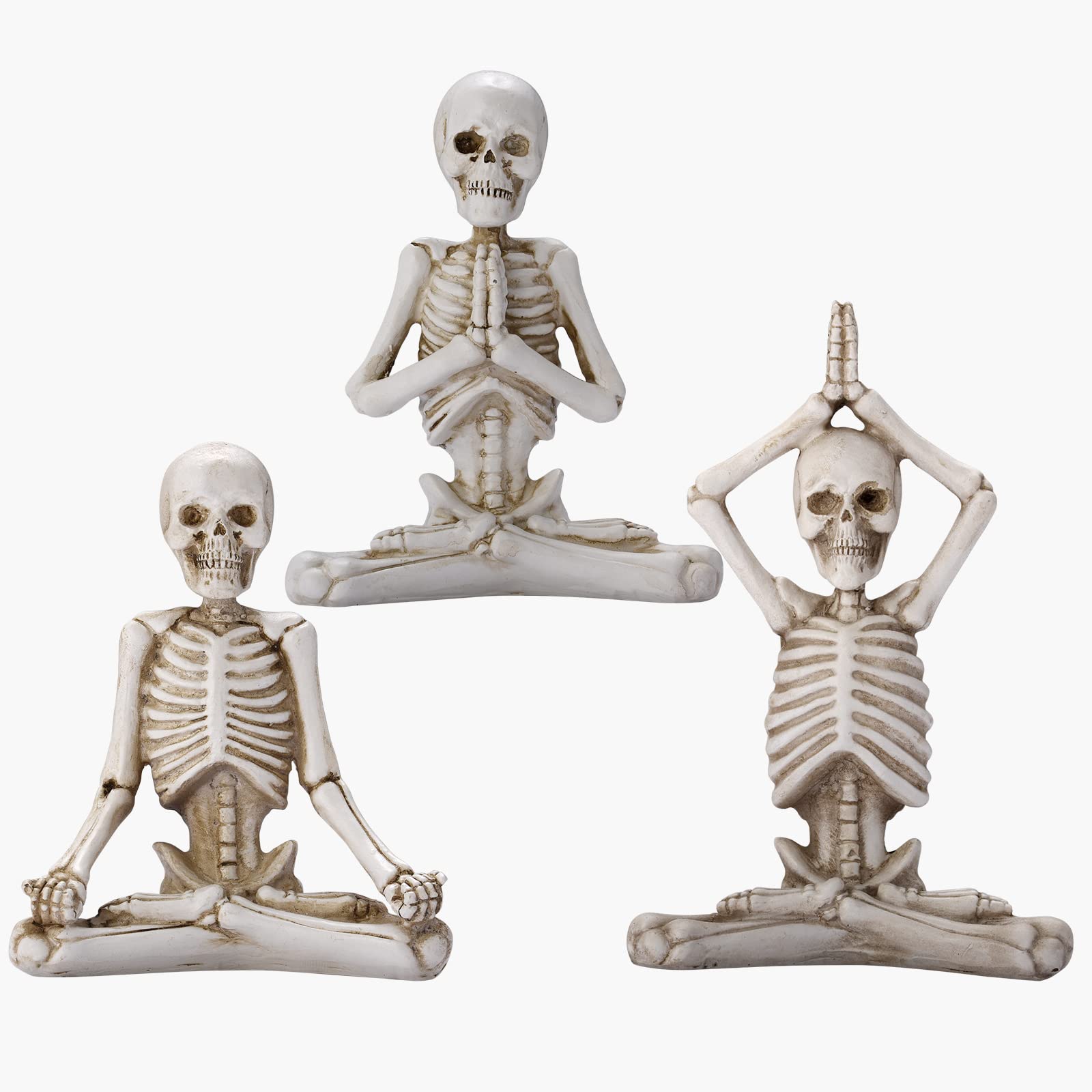 Photo 1 of Home Decor Ornaments Yoga Skull Statues Set - Small Resin Sculpture Crafts Skeleton Characteristic Modeling Decoration Ornaments for The Living Room, Bedroom, Office, Desktop (White)
