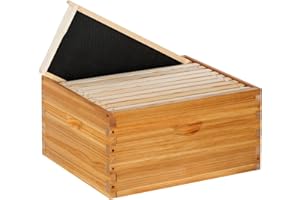 THXBEES 10 Frame Deep Brood Bee Hive Box Langstroth Honey Bee Hive Bee Box Dipped in 100% Beeswax Includes Beehive Frames and Waxed Foundation Sheets (Unassembled)