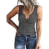HERILIOS Women's Tank Tops Ribbed V Neck Sleeveless T Shirts Summer Slim Fitted Basic Tee Tops Crew Neck Cami Shirt
