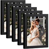 HappyHapi 4x6 Picture Frame Set of 5, Wall or Tabletop Display, Black | Black Picture Frames 4x6 Display Photos 3.5x5 with Mat or 4x6 without, Gallery Wall Frame Set, Modern Classic Home Decor