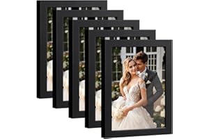 HappyHapi 4x6 Picture Frame Set of 5, Black Frames Display Photo 3.5x5 with Mat or 4x6 without, Gallery Wall Frame Set, Wall or Tabletop Display (Black)