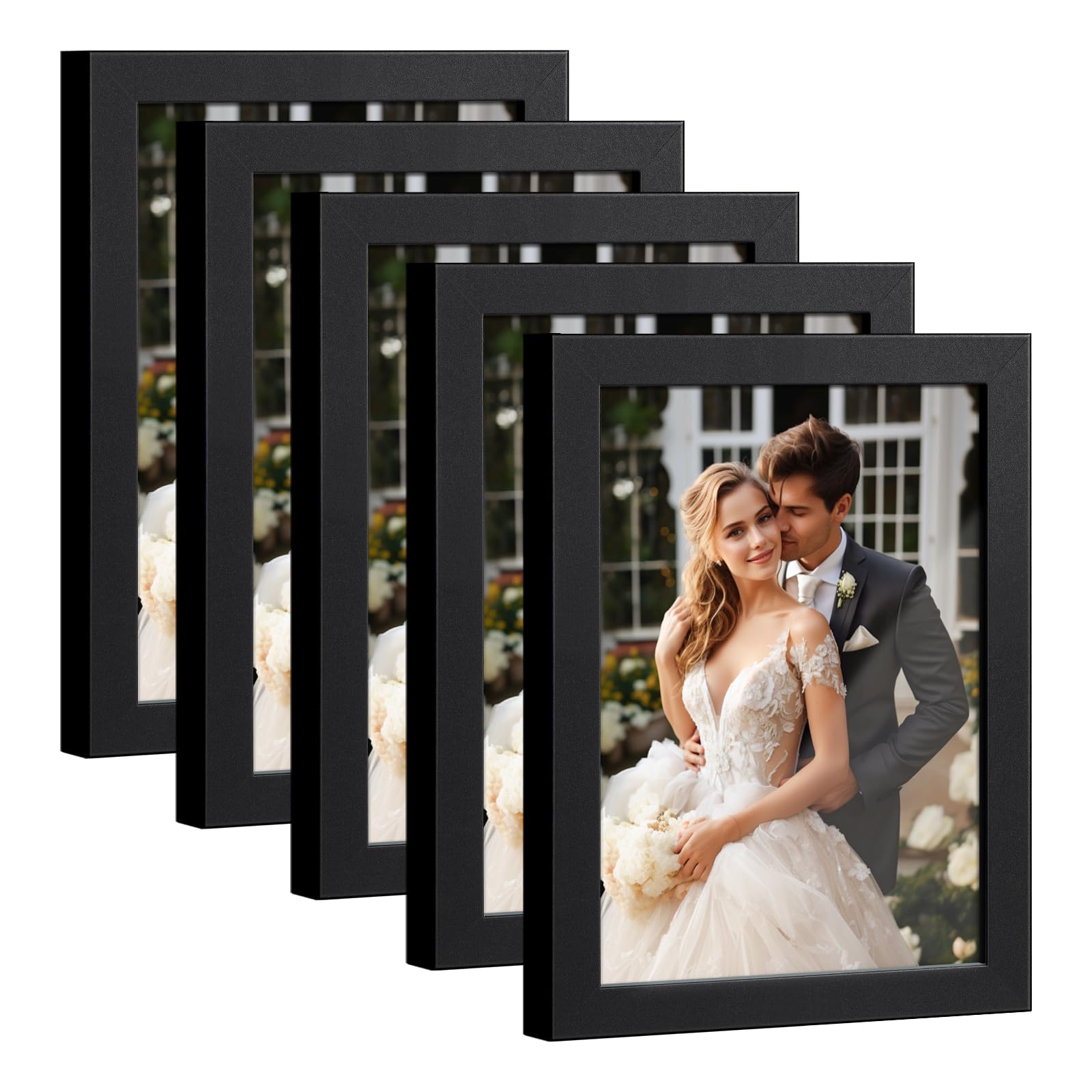 Photo 1 of HappyHapi 4x6 Picture Frame Set of 5, Black Frames Display Photo 3.5x5 with Mat or 4x6 without, Gallery Wall Frame Set, Wall or Tabletop Display (Black)
