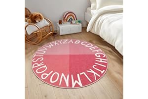 LIVEBOX Round Kids Rug for Girls, Non-Slip Washable Rug for Baby Nursery, Small Pink Rugs for Bedroom, ABC Circle Carpet Soft Princess Playmat for Playroom Classroom Tent(40",Pink)