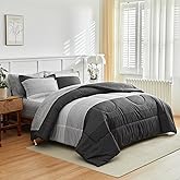 Flysheep Ombre Striped Bed in a Bag 7 Pieces King Size, Grey and White Stripes Comforter Sheet Set (1 Comforter, 1 Flat Sheet, 1 Fitted Sheet, 2 Pillow Shams, 2 Pillowcases)