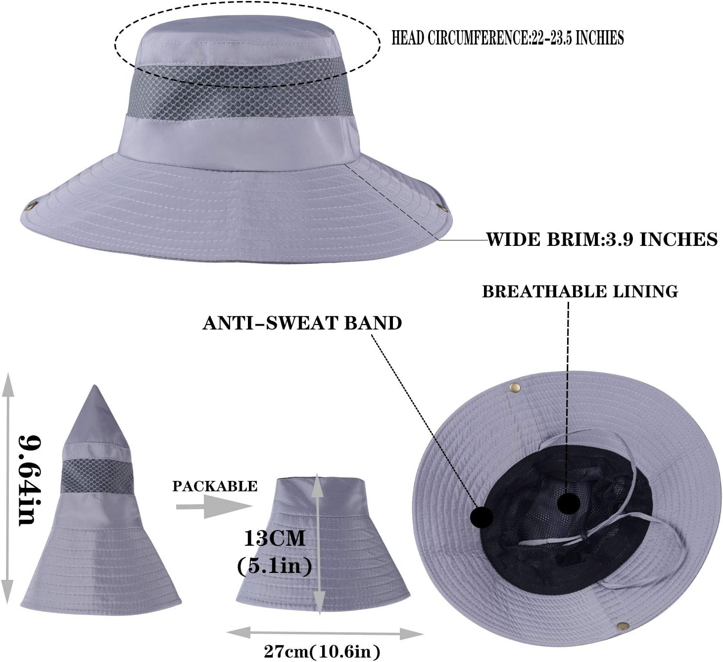 KOOLSOLY Breathable Wide Brim Boonie Hat Outdoor Waterproof UPF 50+ Sun Protection Mesh Safari Sun hat for Travel Fishing … : Clothing