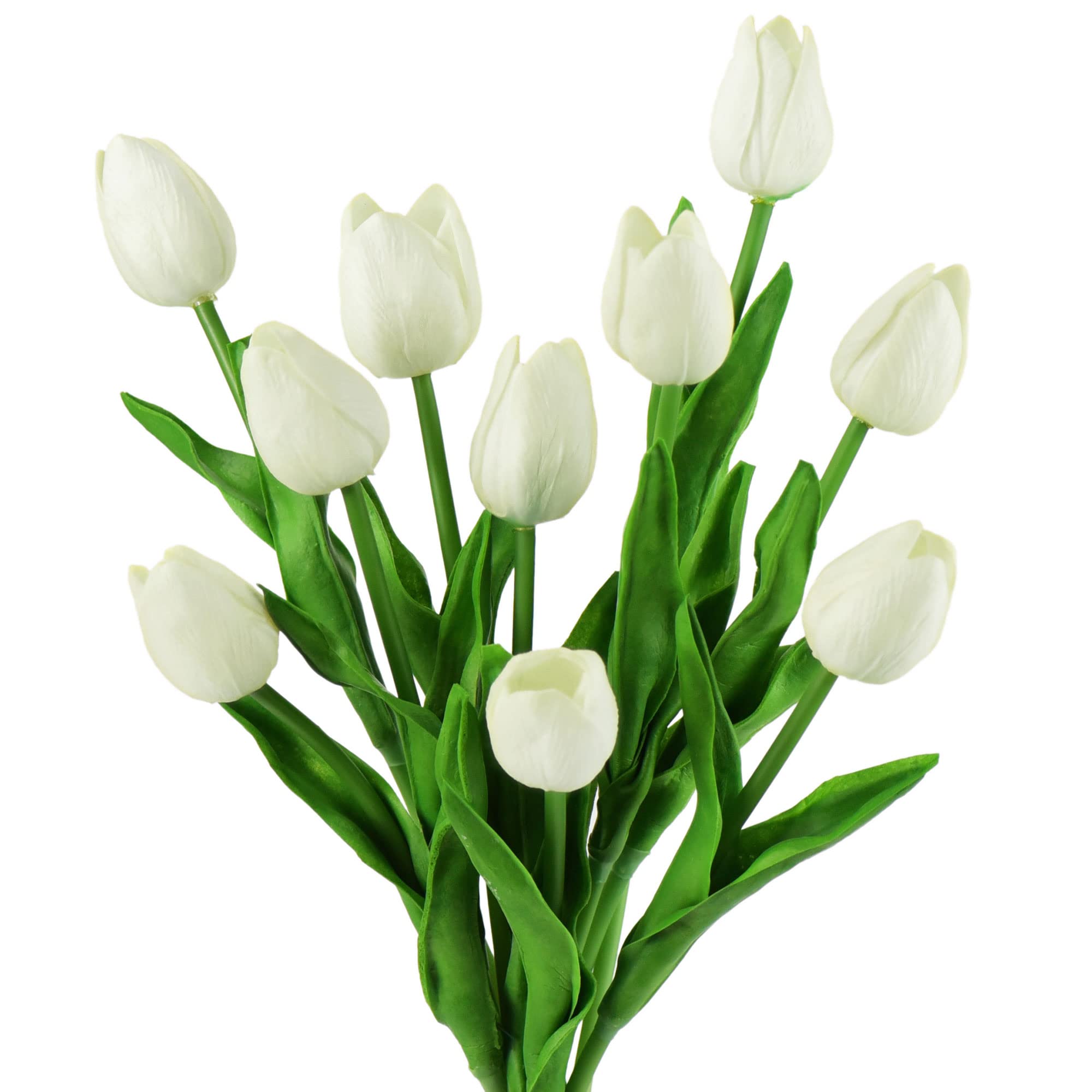 FiveSeasonStuff 10 Stems of Real Touch Tulip Artificial Flowers Bouquet, Perfect for Wedding, Bridal, Party, Home, Holidays, Garden, Birthday, Office Décor DIY (White)