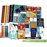 Essential School Supplies Bundle 4th Thru 7th Grades with Pencil Sharpeners, Erasers, Glue Sticks, Wet Wipes, Folders, Crayons, Highlighters, Ruler, Scissors and Notebooks (33 Items)