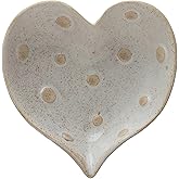 Creative Co-Op Stoneware Heart Shaped Dish with Dots, Cream Reactive Glaze, Set of 12