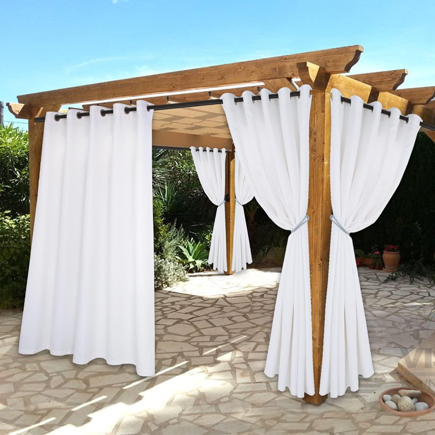 Outdoor Curtains - BONZER Waterproof Indoor/Outdoor Curtains for Patio - Thermal Insulated, Sun Blocking Grommet Blackout Curtains for Bedroom, Porch, Living Room, Pergola, Cabana, 2 Panels, 70 x 95 inch, White