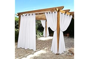 BONZER Waterproof Indoor/Outdoor Curtains for Patio - Thermal Insulated, Sun Blocking Grommet Blackout Curtains for Bedroom, Porch, Living Room, Pergola, Cabana, 2 Panels, 70 x 108 inch, White