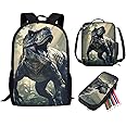 Showudesigns 3d Dinosaur Backpack With Lunch Box and Pencil Case Set 3 In 1 Kids School Bags for Boys 7-10/10-12 Elementary Middle School Bookbag 3Rd 4Th 5Th 6Th Grade Teen Girls Book Bags 17inch