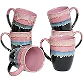Bosmarlin Ceramic Coffee Mug Set of 6, 15 Oz, Coffee Cups with Big Handle, Microwave and Dishwasher Safe (Pink Beach, 15 Oz)