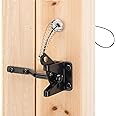 HILLMASTER Self Locking Gate Latch for Wooden Fence Heavy Duty,Gravity Lever Fence Door Latches with Steel Spring Cable Pull String Gate Hardware Gate Lock for Outdoor Secure Pool,Garden,Black Finish