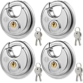 HOX Keyed-Alike Disc Padlock, Hardened Steel Shackle, 4-Pack | Same Key Opens All Locks, 3/8 Inch Shackle, 2-3/4 Inch Wide Body, Heavy Duty Outdoors Lock for Fences, Storage Locker