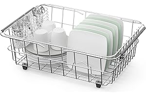 Dish Drainer Rack in Sink Adjustable 13.98" to 21.06", Expandable Stainless Steel Metal Dish Drying Rack Organizer Shelves wi