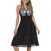 YZXDORWJ Women's Mexican Floral Embroidered Halter Neck Split Sleeveless Ruffle Party Long Dresses