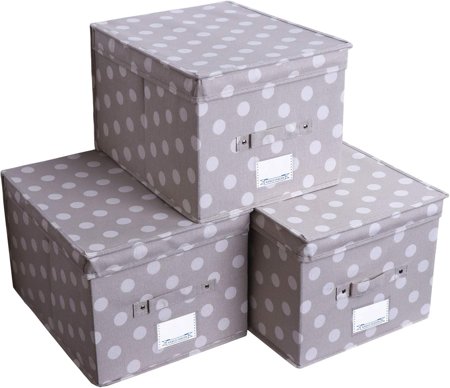 NA&CO SEASON 3 Pack Folding Hand-held Storage Cubes Bin with Lids,Collapsible Decorative Storage Boxes/Safety Container for Household, Closet, Cabinet, Office(Grey Dot)